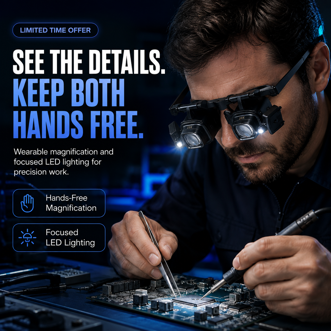 🔍 Hands-Free LED Magnifying Glasses for Precision Work