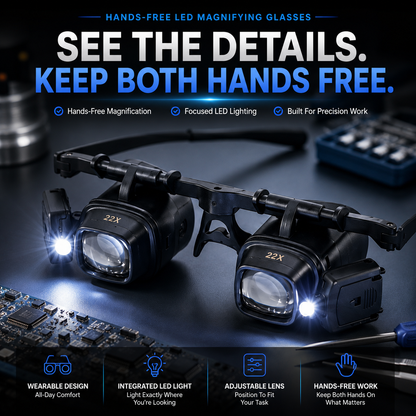 🔍 Hands-Free LED Magnifying Glasses for Precision Work