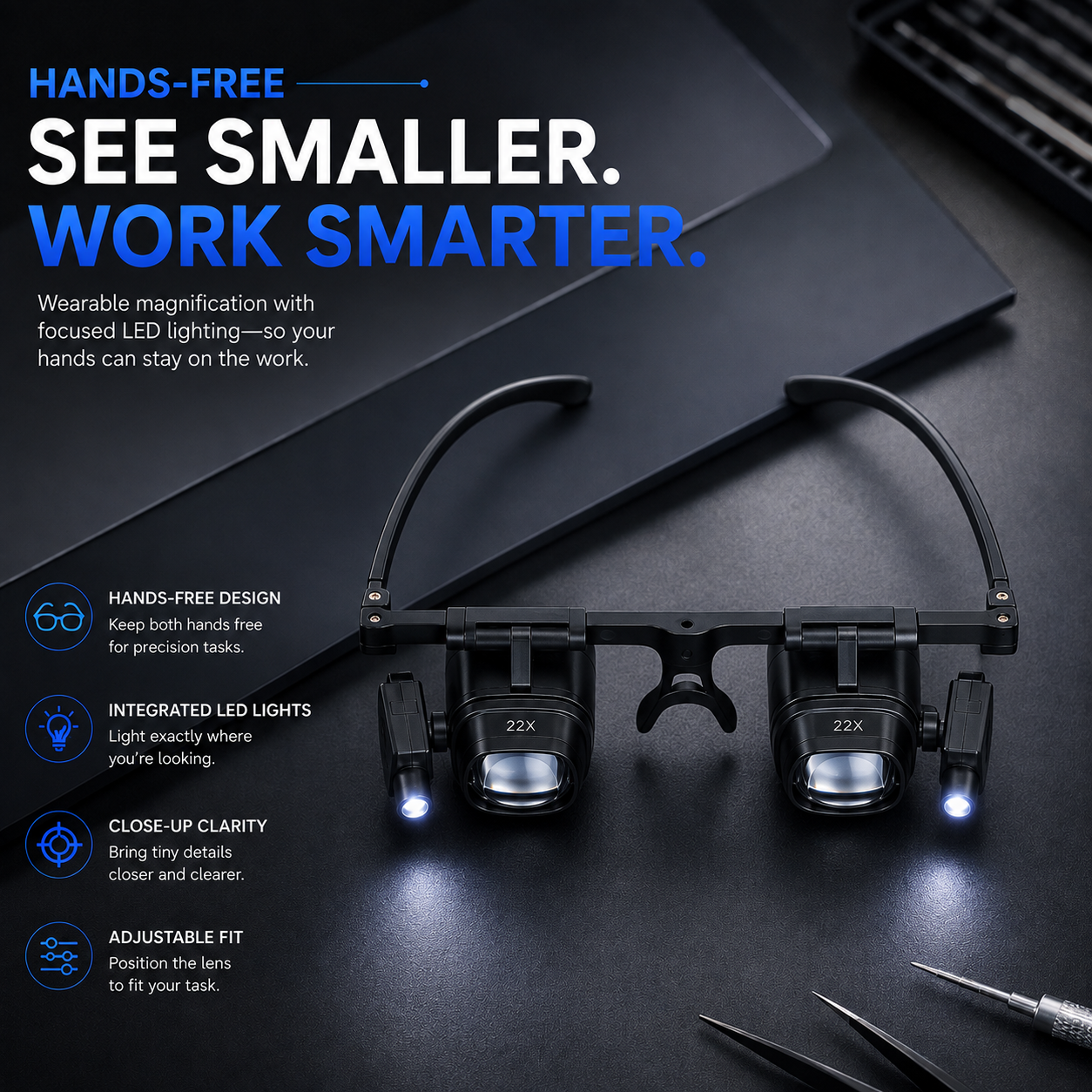 🔍 Hands-Free LED Magnifying Glasses for Precision Work