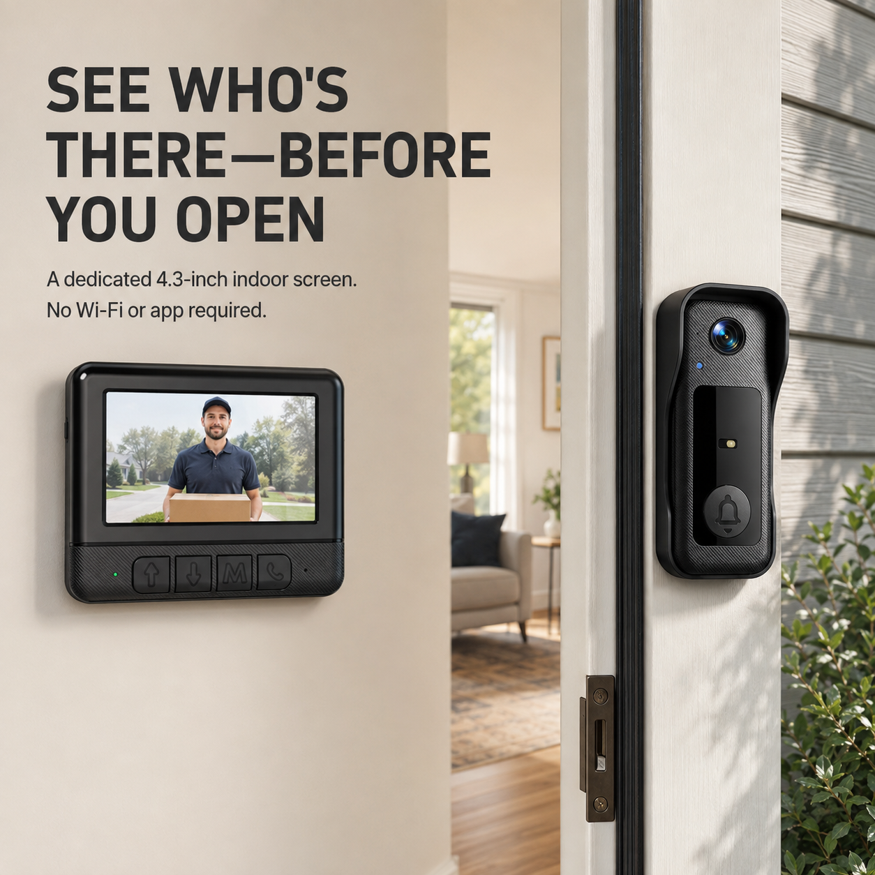 📹 4.3-Inch Screen Video Doorbell – See & Talk Without Wi-Fi