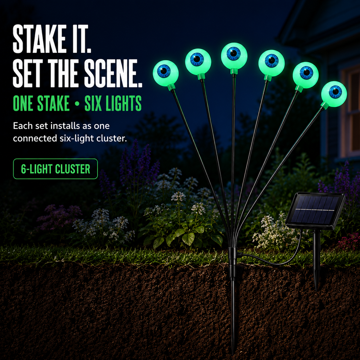 👁️ Solar Halloween Yard Lights — Glowing Eyeballs, Skulls & Ghosts