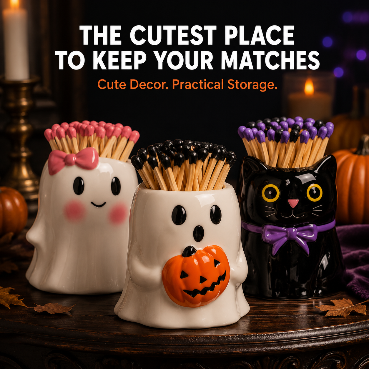 🎃 Spooky Character Matchstick Holders — Cute Halloween Candle Decor