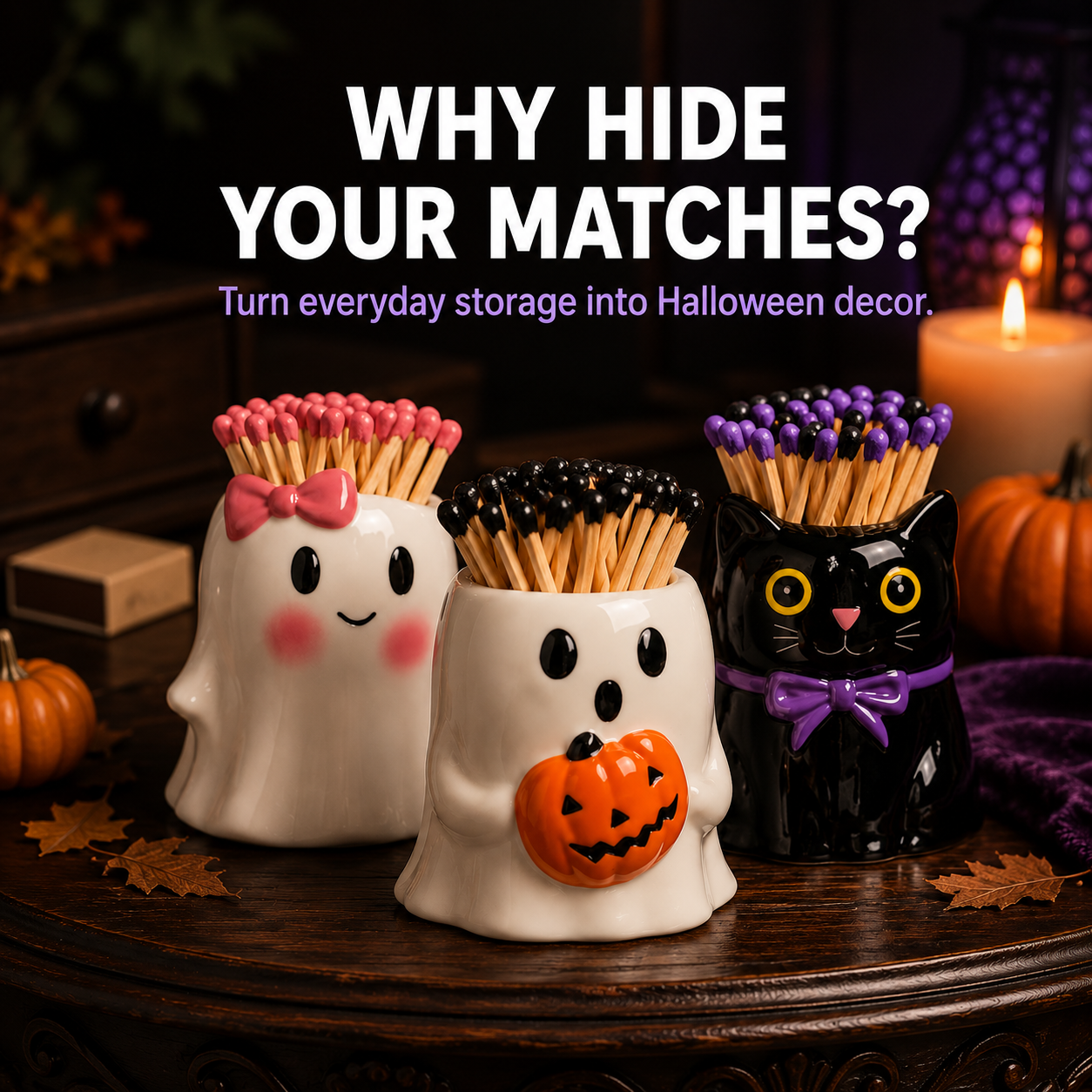 🎃 Spooky Character Matchstick Holders — Cute Halloween Candle Decor