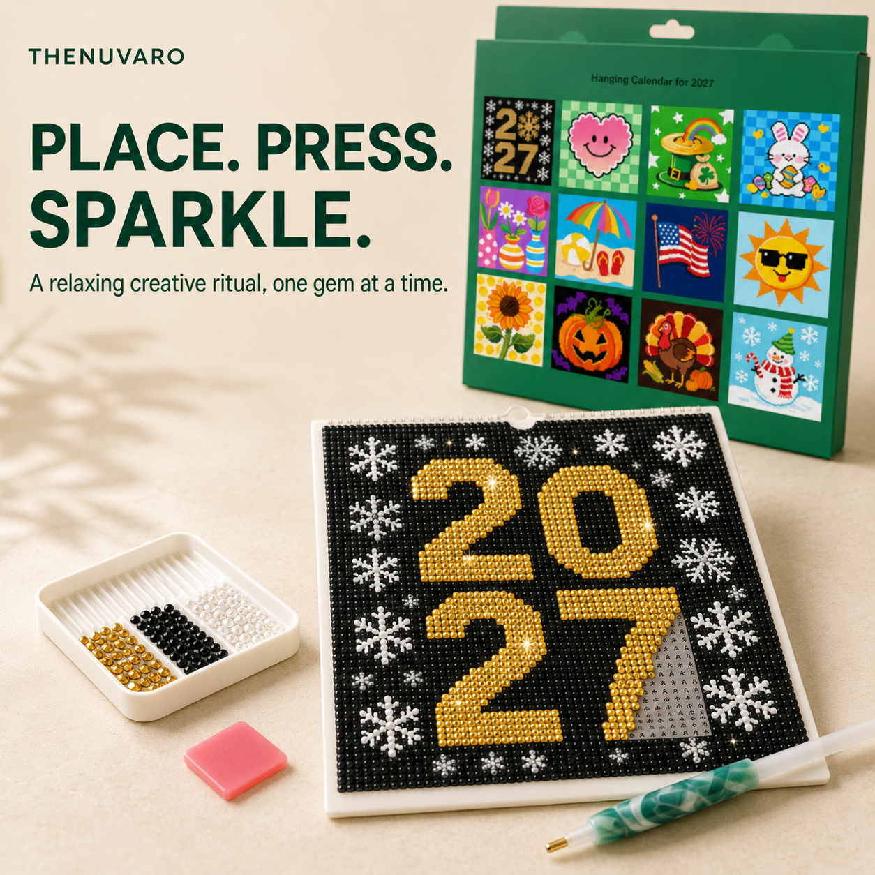 ✨ 2027 Diamond Painting Hanging Calendar Kit – 12 Monthly Designs