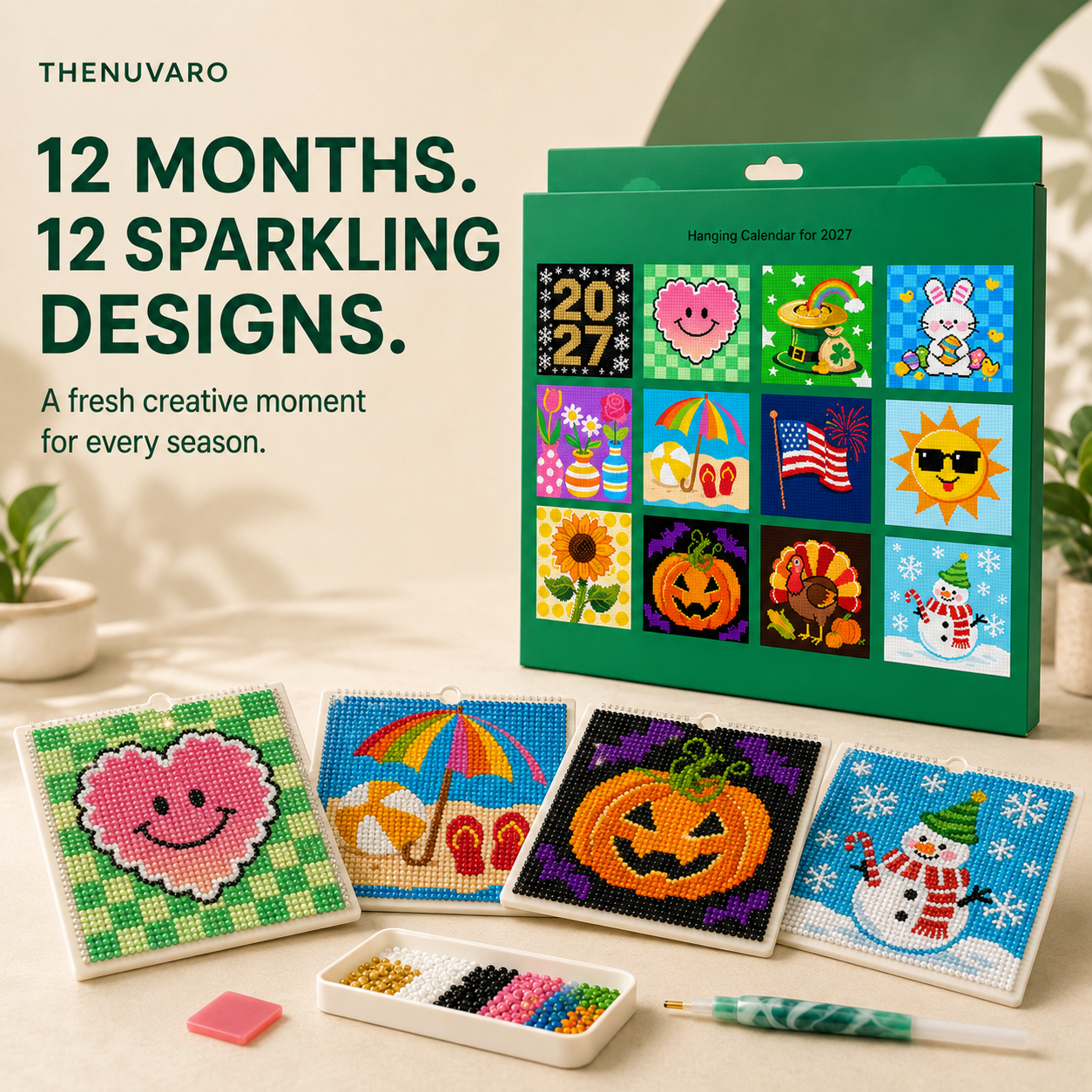 ✨ 2027 Diamond Painting Hanging Calendar Kit – 12 Monthly Designs