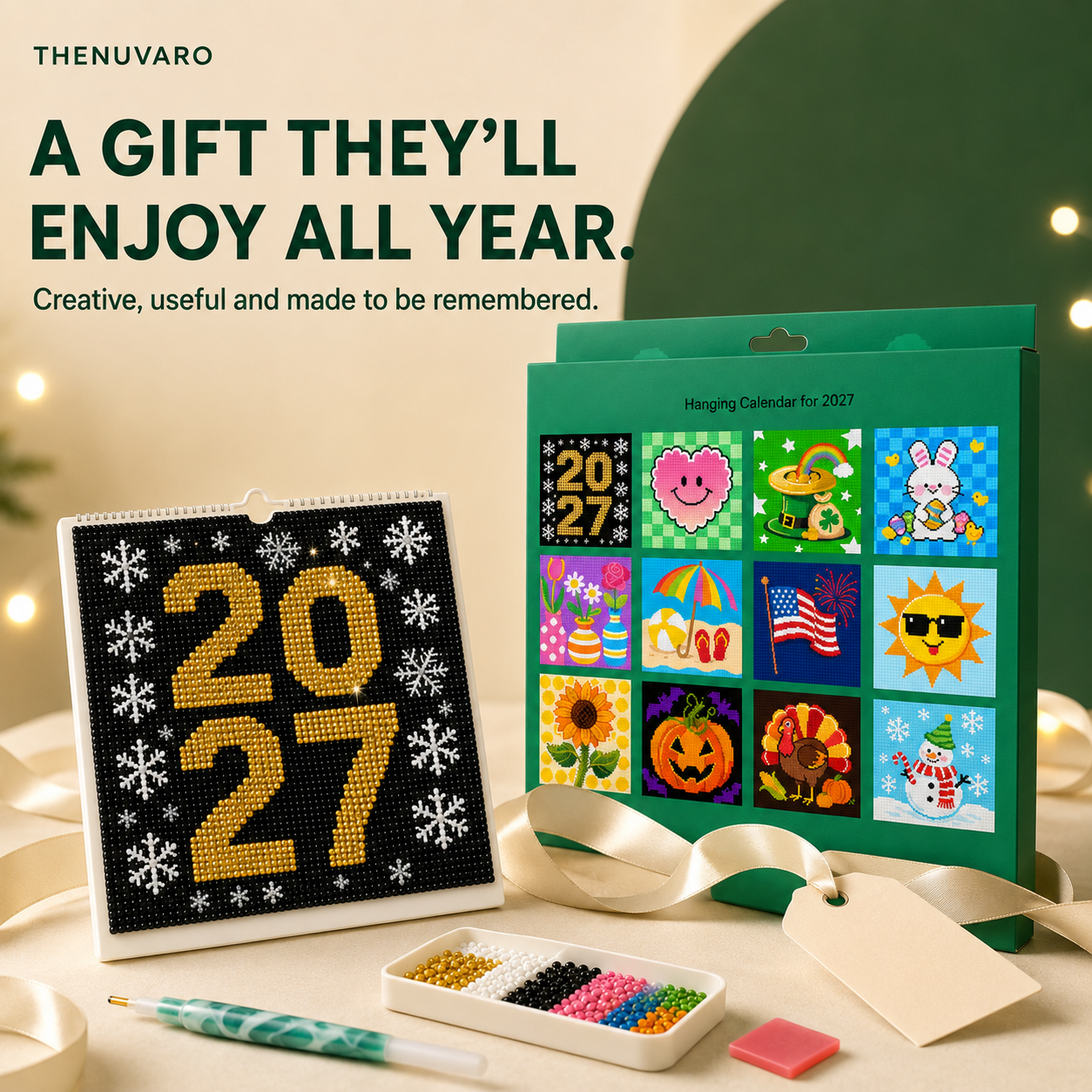 ✨ 2027 Diamond Painting Hanging Calendar Kit – 12 Monthly Designs