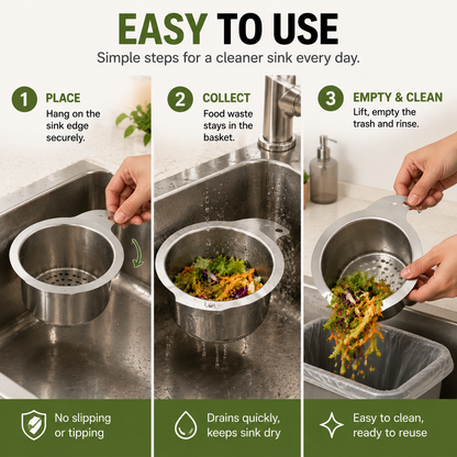 🗑️ Stop Food Scraps In Your Drain | Stainless Steel Sink Strainer Basket