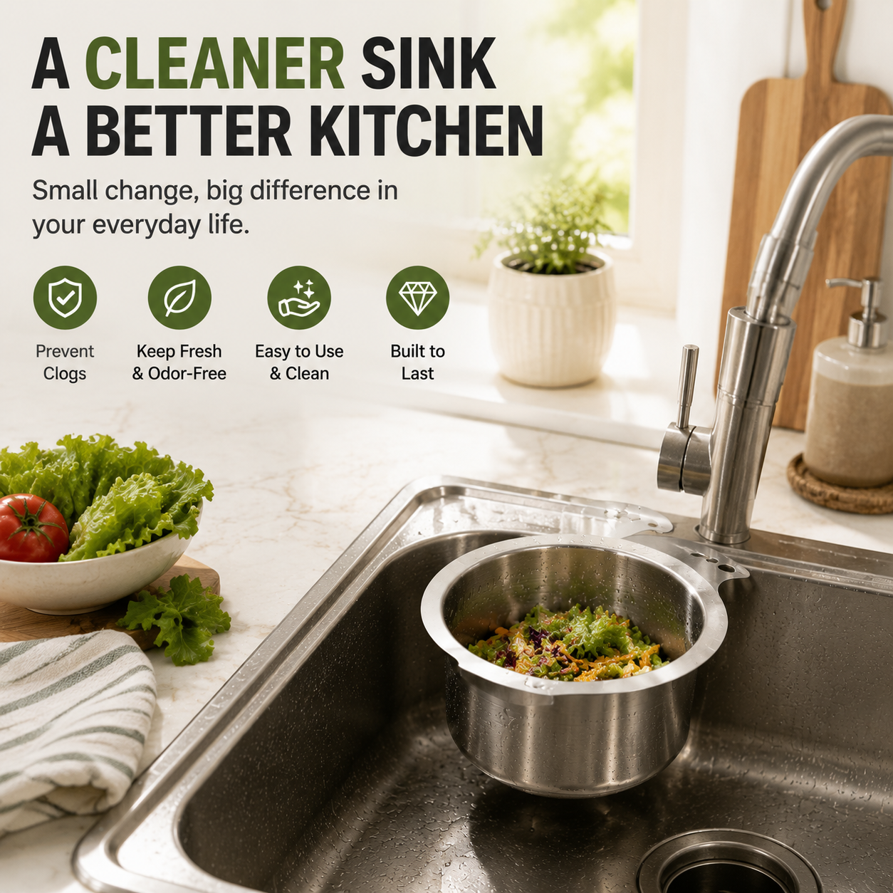🗑️ Stop Food Scraps In Your Drain | Stainless Steel Sink Strainer Basket