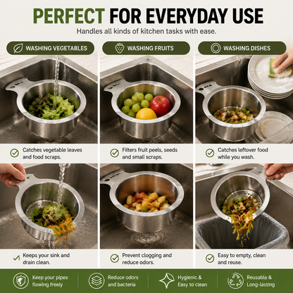 🗑️ Stop Food Scraps In Your Drain | Stainless Steel Sink Strainer Basket