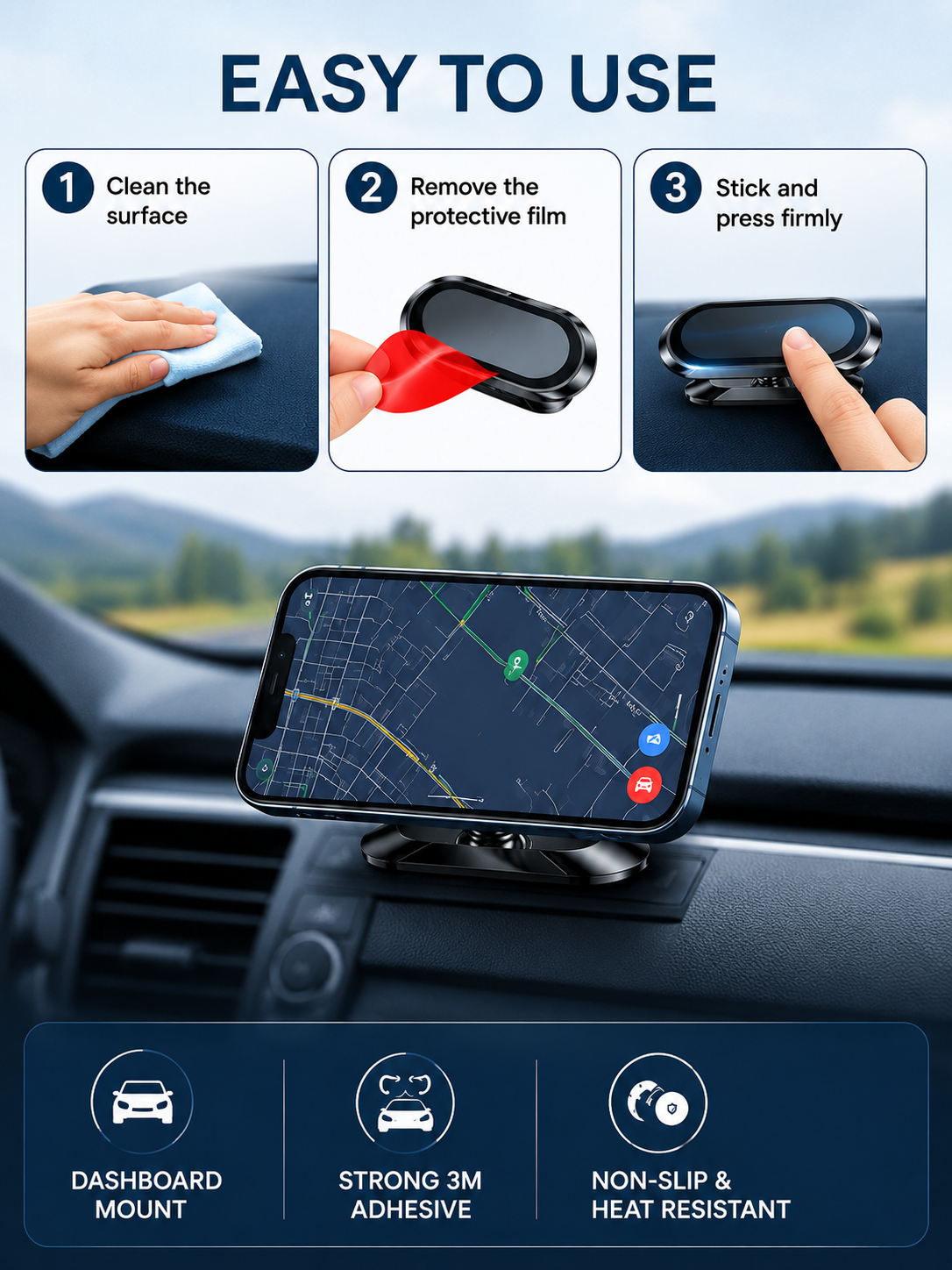 🚗 Driving Essential Magnetic Car Phone Holder with 360° Adjustable Mount