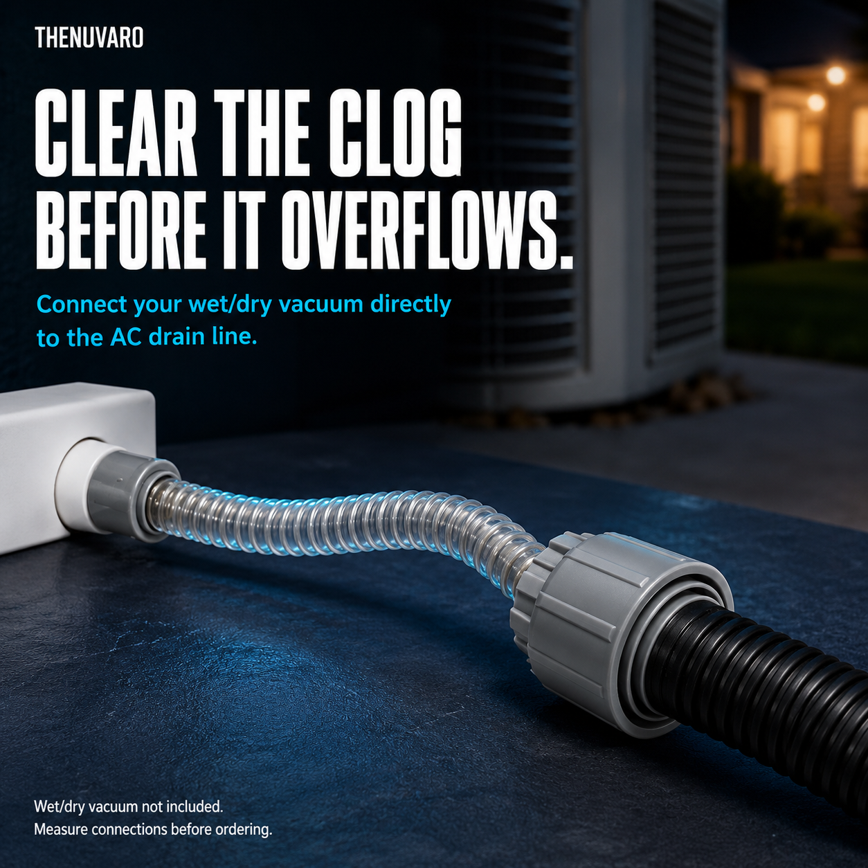 💧 AC Drain Line Cleaning Adapter – Flexible Wet/Dry Vacuum Connector for Condensate Pipe Maintenance
