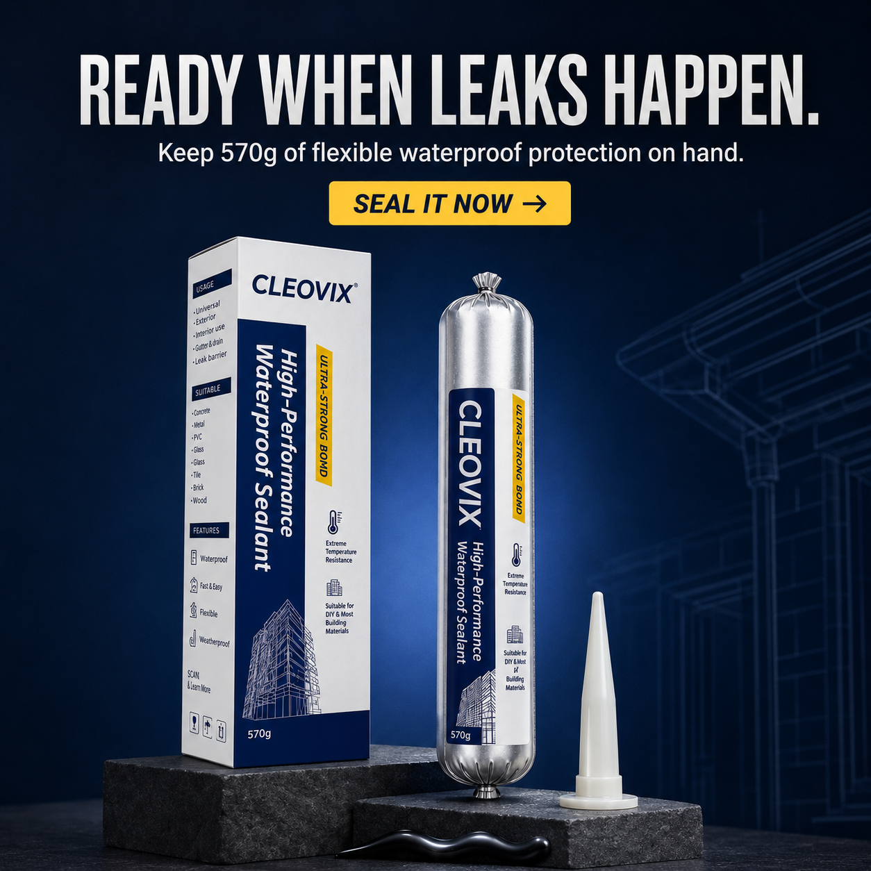 💧 570g High-Performance Waterproof Sealant – Flexible Indoor & Outdoor Leak Repair