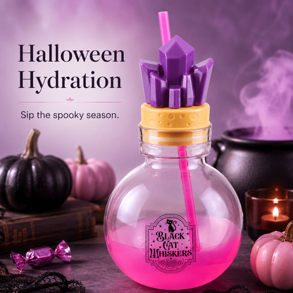🎃 30 oz Halloween Potion Bottle with Straw – Crystal, Bat & Skull