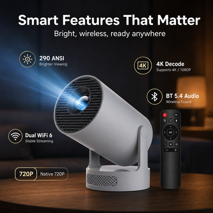 🎬 Portable Smart Projector with WiFi 6 & Bluetooth 5.4