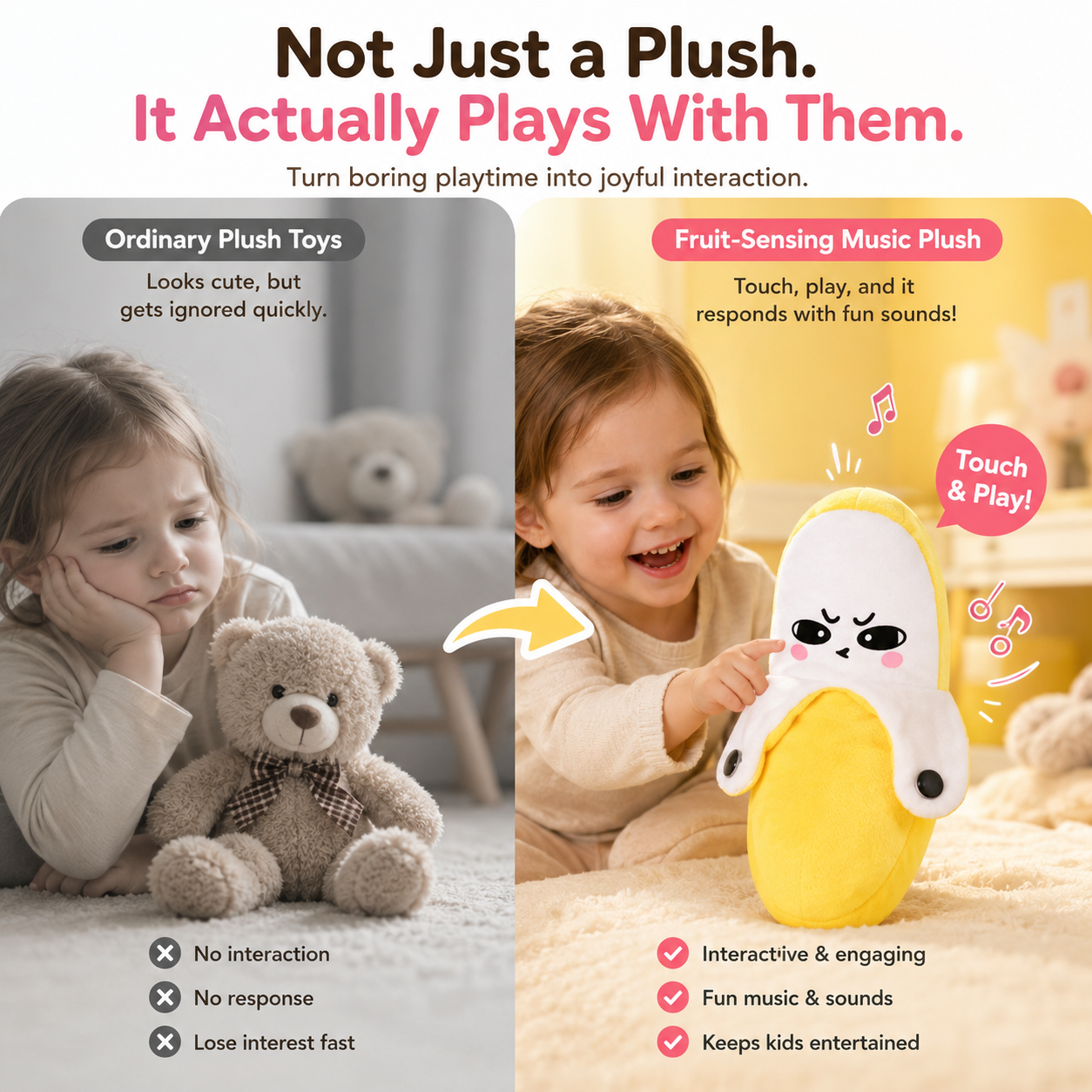 🍌 Interactive Musical Banana Plush Toy | Touch & Play Gift