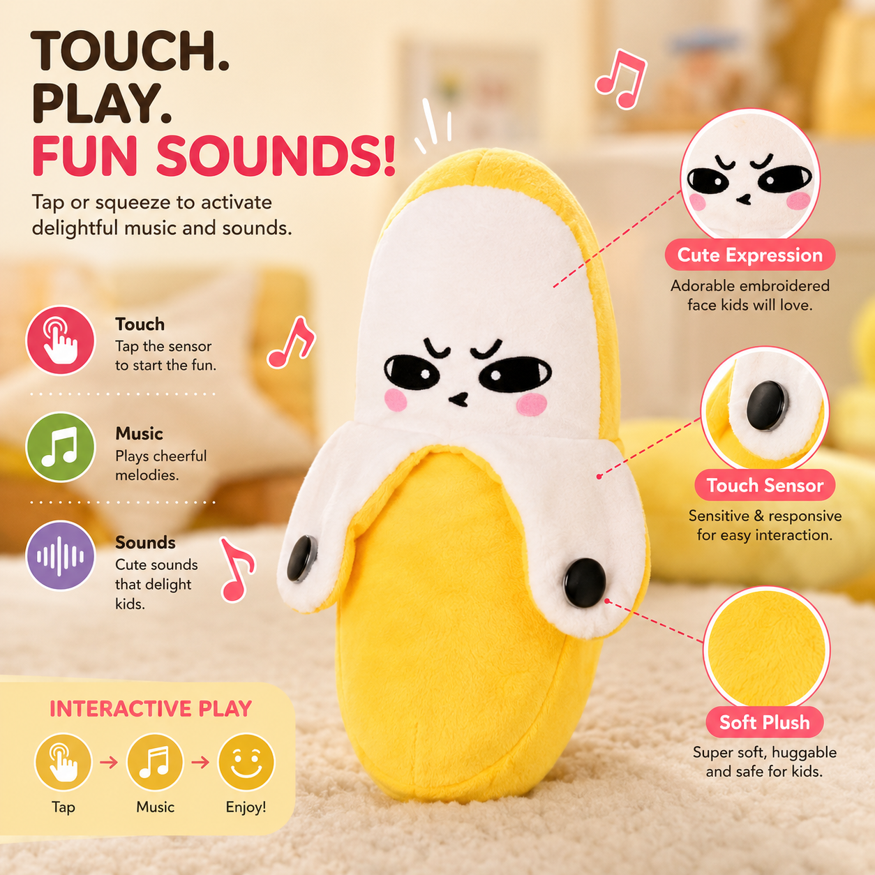🍌 Interactive Musical Banana Plush Toy | Touch & Play Gift