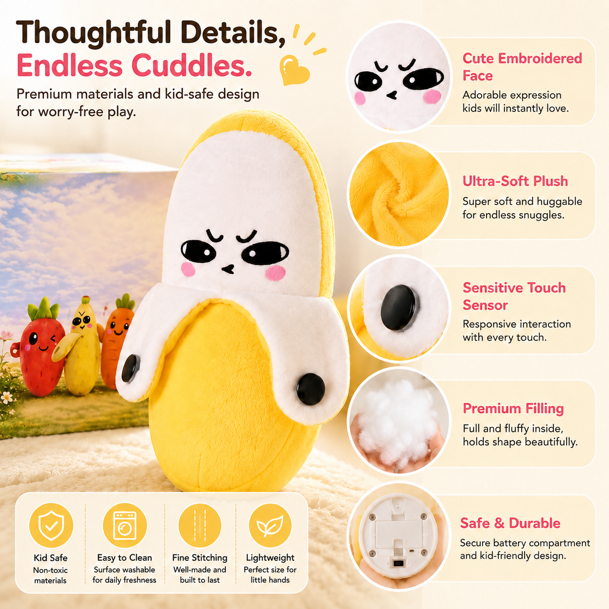 🍌 Interactive Musical Banana Plush Toy | Touch & Play Gift