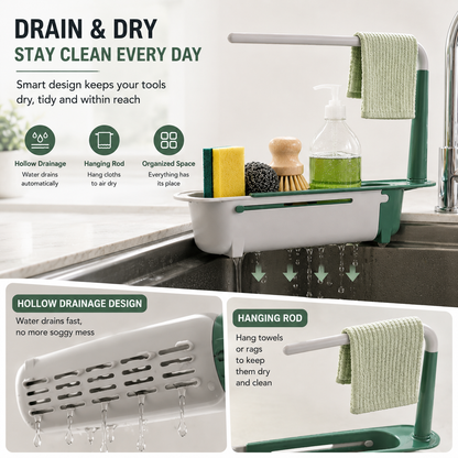 ✨ Adjustable Telescopic Sink Organizer – Drain, Dry & Declutter