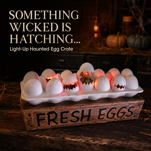🥚 Light-Up Haunted Egg Crate – Spooky Halloween Kitchen Decor