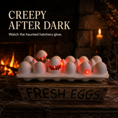 🥚 Light-Up Haunted Egg Crate – Spooky Halloween Kitchen Decor