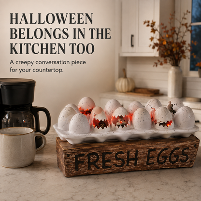 🥚 Light-Up Haunted Egg Crate – Spooky Halloween Kitchen Decor