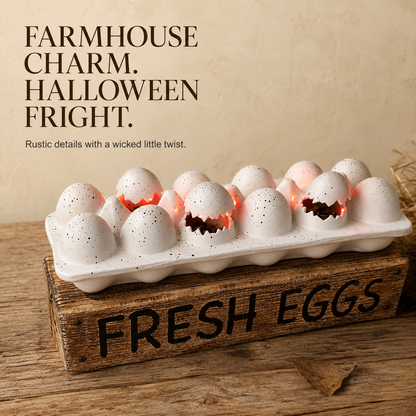 🥚 Light-Up Haunted Egg Crate – Spooky Halloween Kitchen Decor