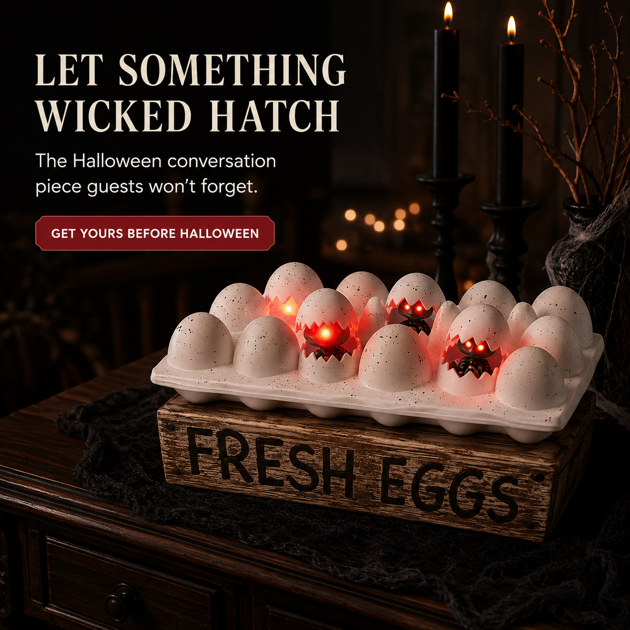 🥚 Light-Up Haunted Egg Crate – Spooky Halloween Kitchen Decor