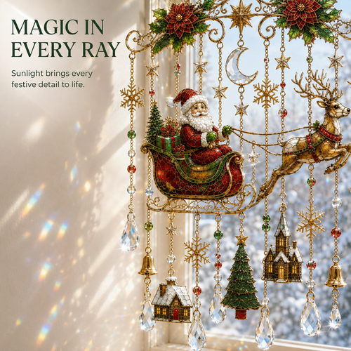 🎄 Stained-Glass-Inspired Christmas Window Hanging – Sunlit Holiday Suncatcher Décor