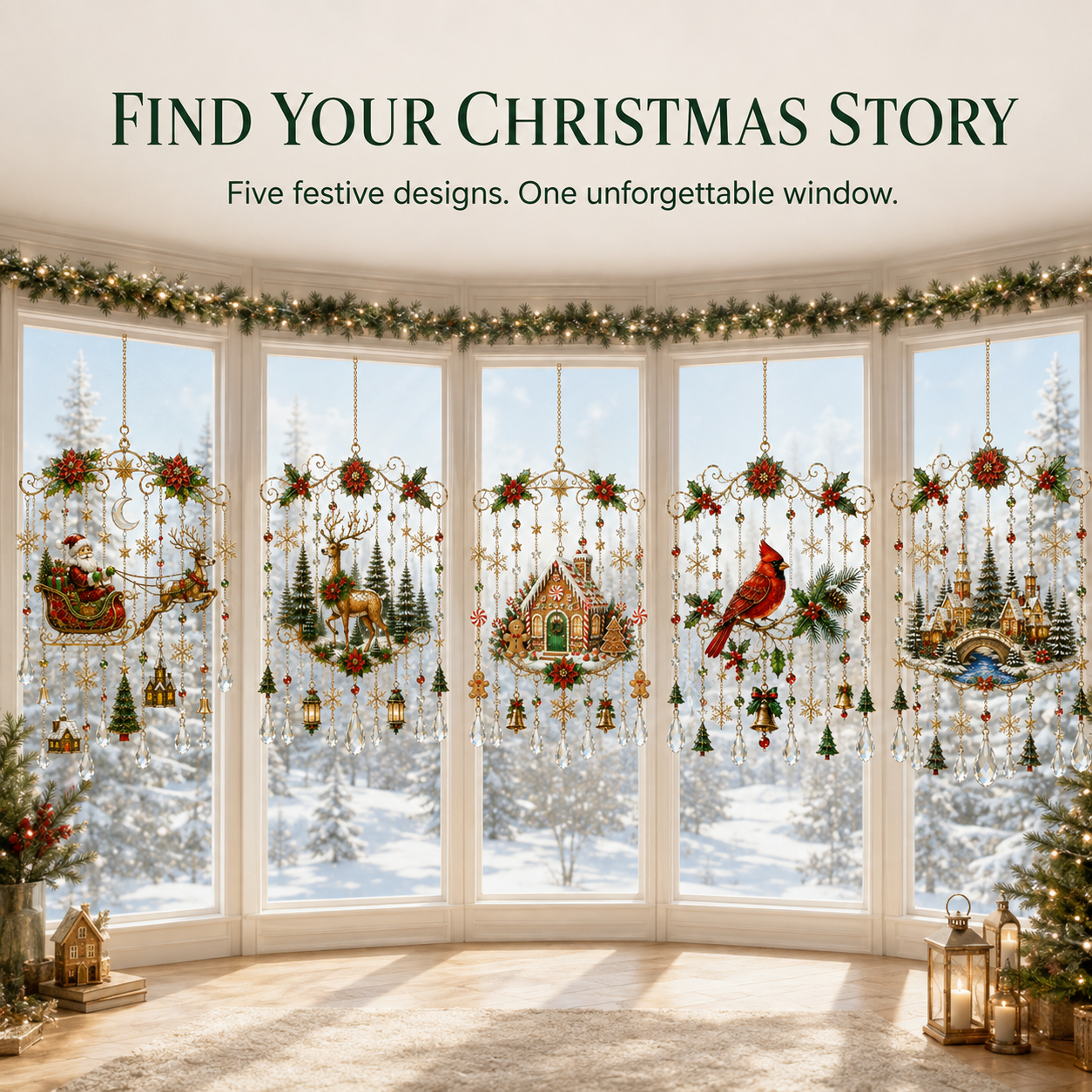 🎄 Stained-Glass-Inspired Christmas Window Hanging – Sunlit Holiday Suncatcher Décor