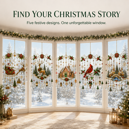 🎄 Stained-Glass-Inspired Christmas Window Hanging – Sunlit Holiday Suncatcher Décor