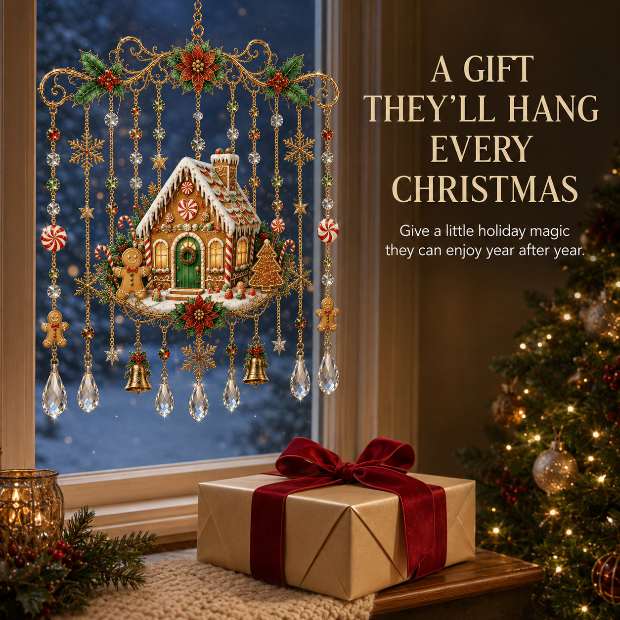 🎄 Stained-Glass-Inspired Christmas Window Hanging – Sunlit Holiday Suncatcher Décor