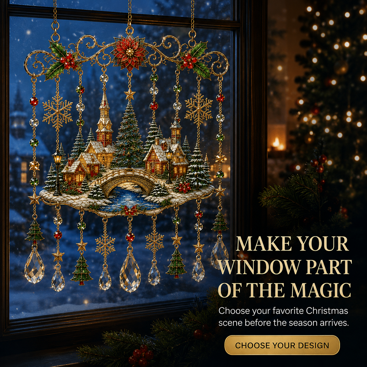 🎄 Stained-Glass-Inspired Christmas Window Hanging – Sunlit Holiday Suncatcher Décor