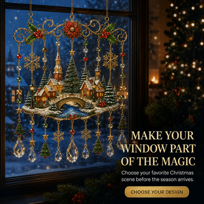 🎄 Stained-Glass-Inspired Christmas Window Hanging – Sunlit Holiday Suncatcher Décor