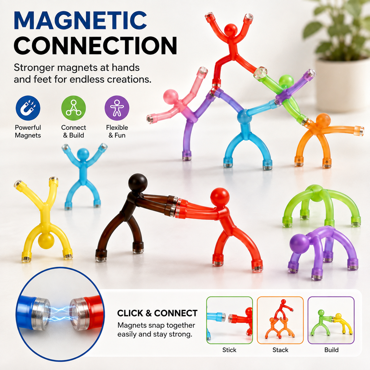 🧲 Magnetic Fidget Figures – 10PC Bend & Connect Toy Set