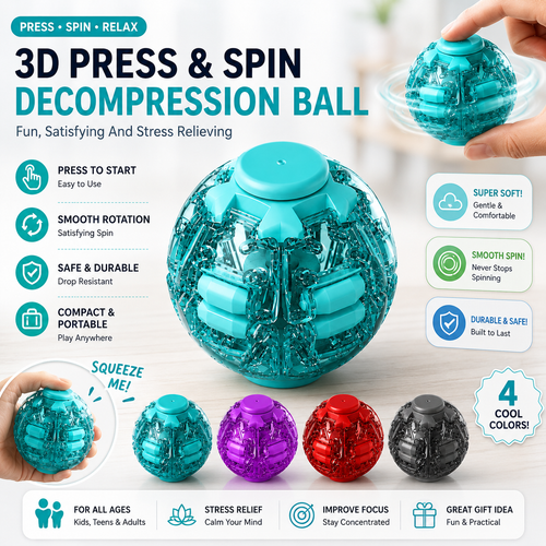 Press-to-Spin Transforming Fidget Ball | Stress Relief Desk Toy