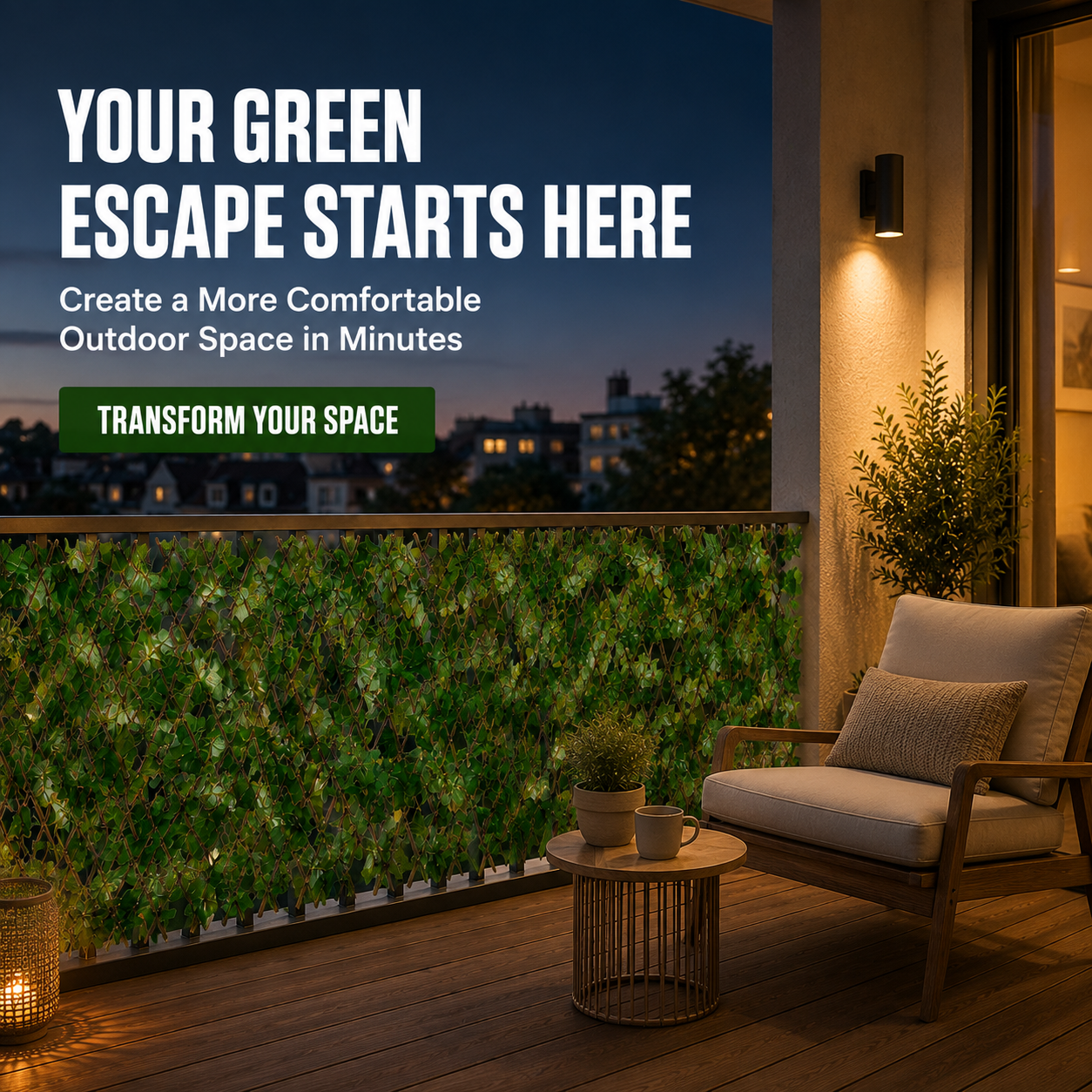 🌿 Expandable Faux Ivy Privacy Fence – Adjustable Greenery Screen for Balcony, Patio, Porch & Garden