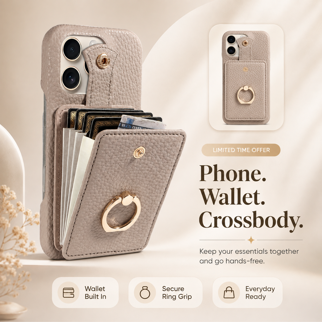 🔥🔥🔥All-in-One Crossbody Wallet Phone Case with Card Holder & Ring Grip