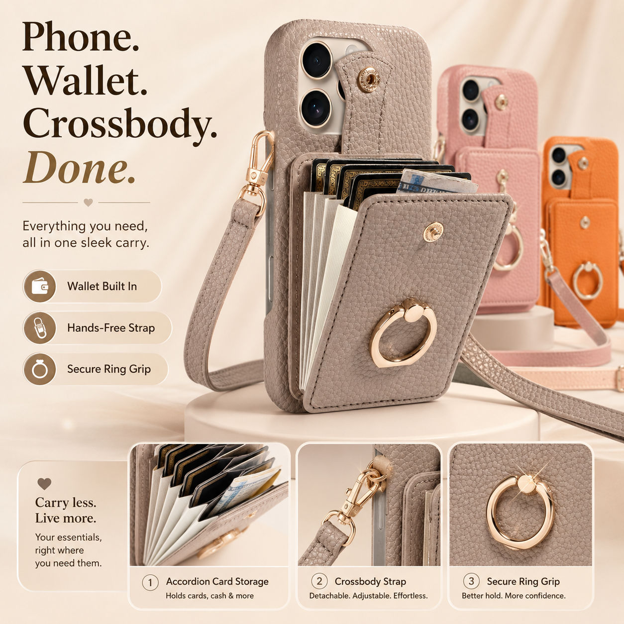 🔥🔥🔥All-in-One Crossbody Wallet Phone Case with Card Holder & Ring Grip