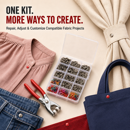 🧵 50-Set No-Sew Snap Button Pliers Kit – Complete Colored Fasteners with Metal Pliers & Storage Box