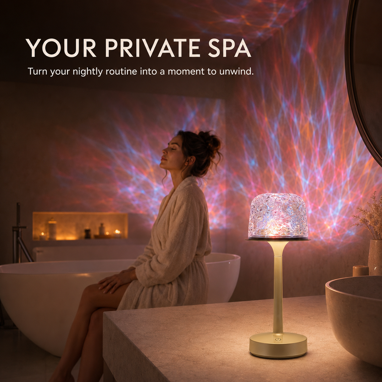 🌊 16-Color Rechargeable Water Ripple Projection Lamp with Remote