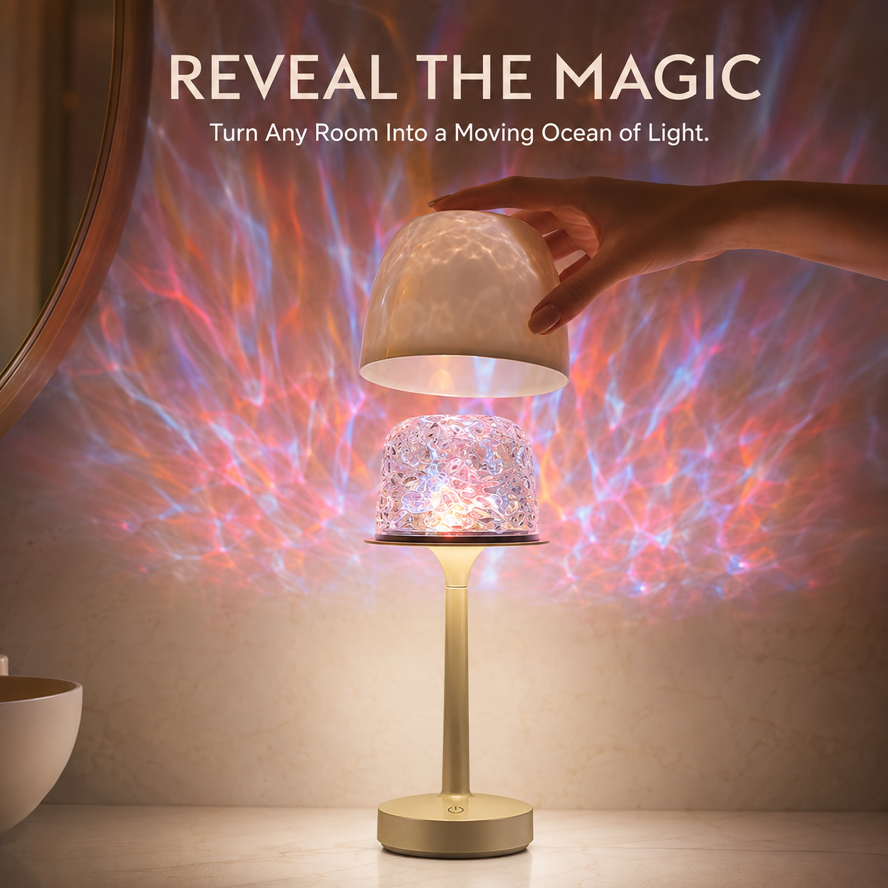 🌊 16-Color Rechargeable Water Ripple Projection Lamp with Remote
