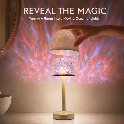 🌊 16-Color Rechargeable Water Ripple Projection Lamp with Remote