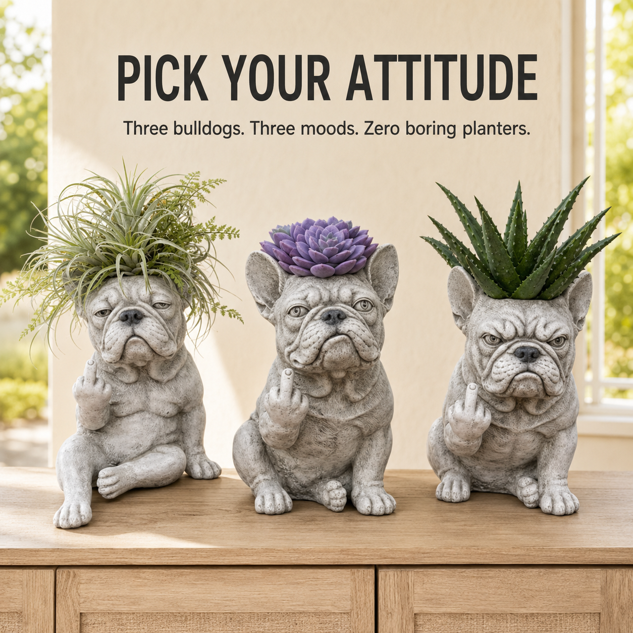 🪴 Funny Bulldog Planter with Attitude – 3 Sassy Styles