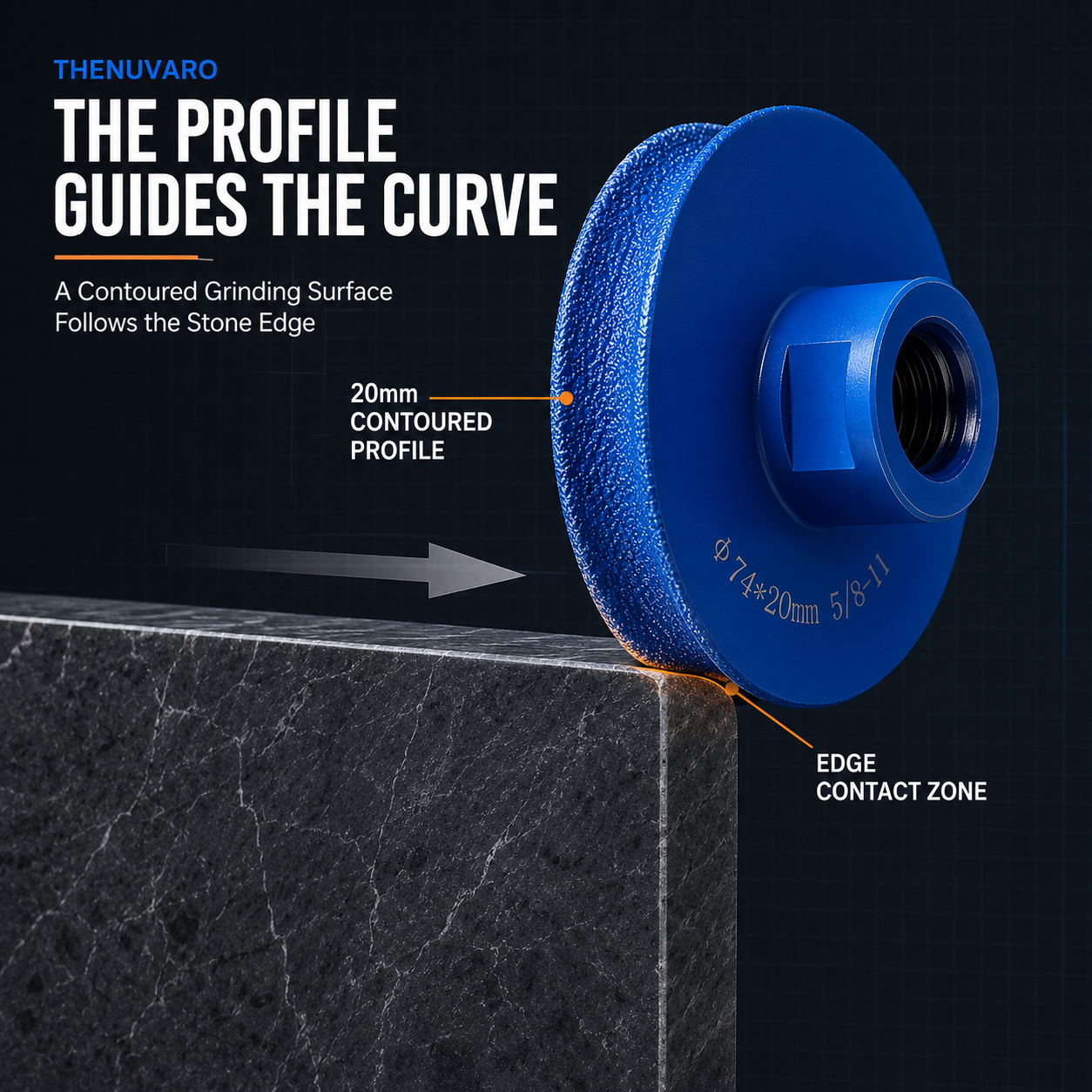 🛠️ 74mm Diamond Bullnose Profile Wheel – Smooth Stone Edge Rounding Made Easier