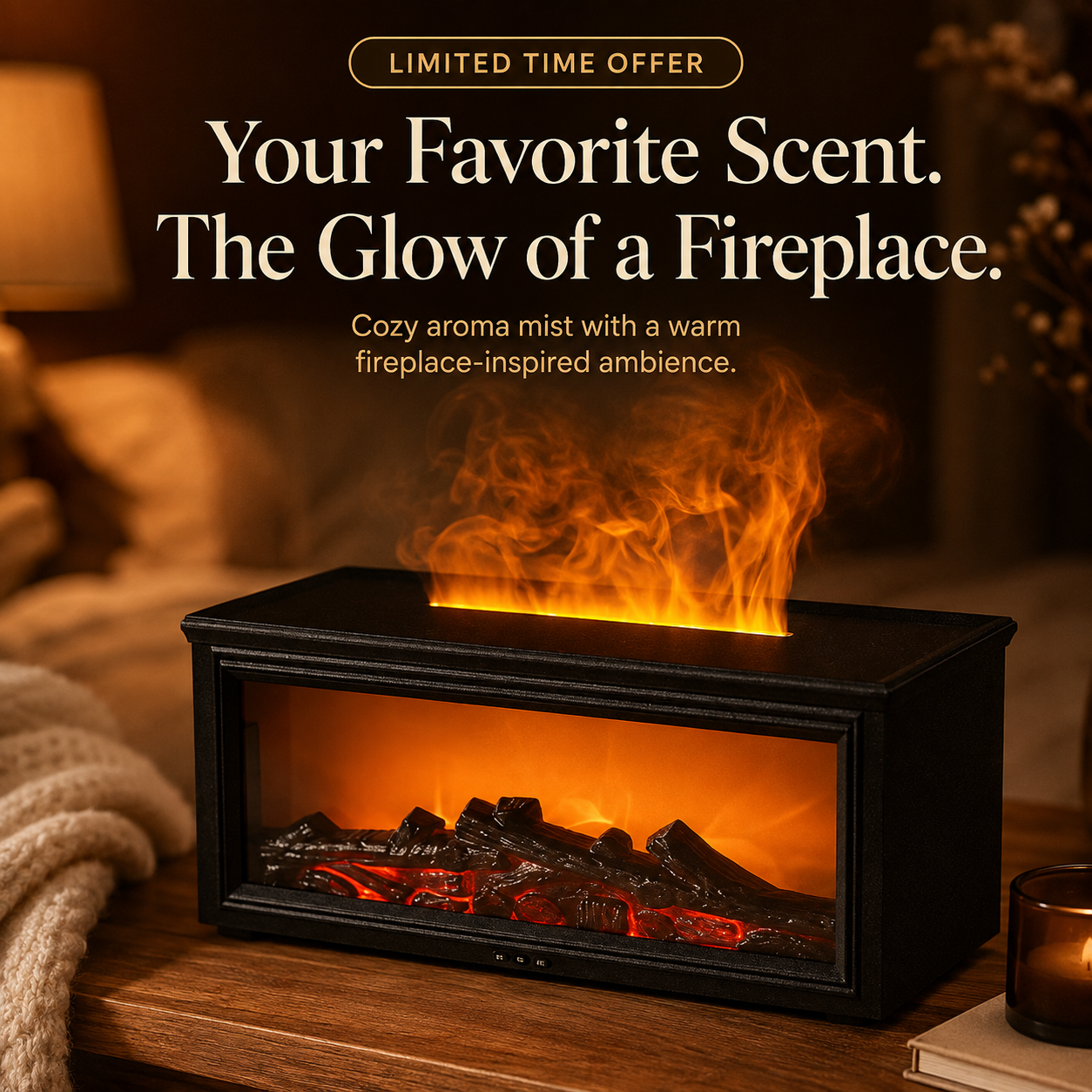 🔥 Fireplace Aroma Diffuser – Cozy Flame Effect with Soothing Mist & Warm Ambience