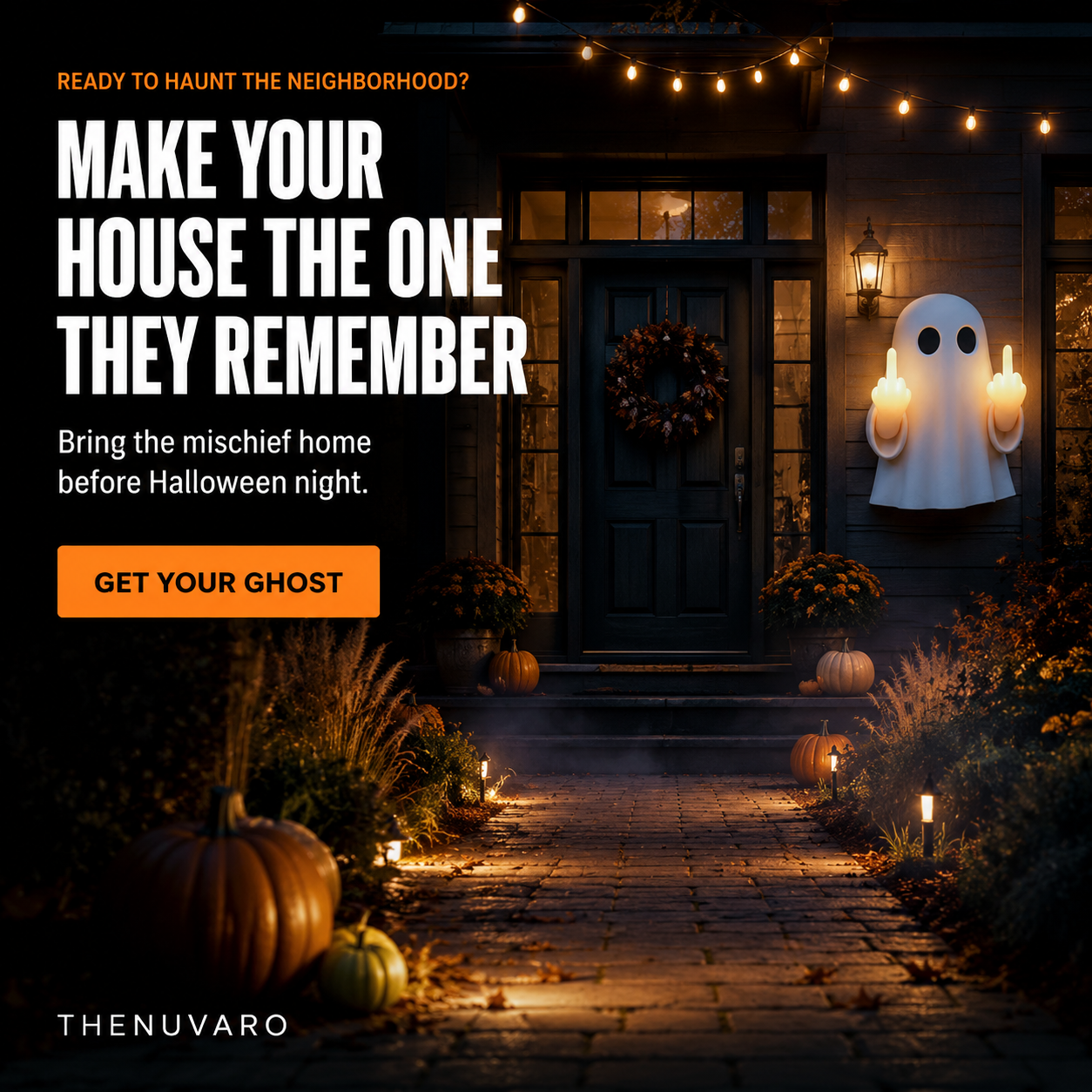 👻 Light-Up Rude Ghost Wall Decor – Funny Halloween Porch Decoration