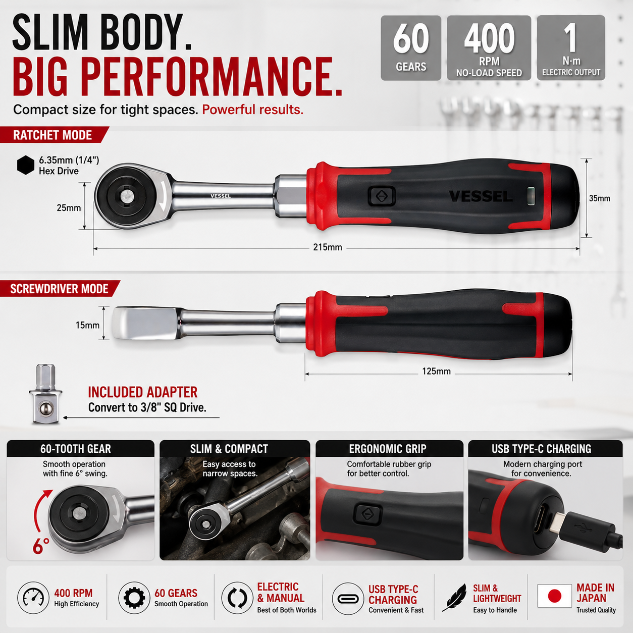 Cordless Electric Slim Ratchet Set | 400 RPM 31-Bit Tool Kit
