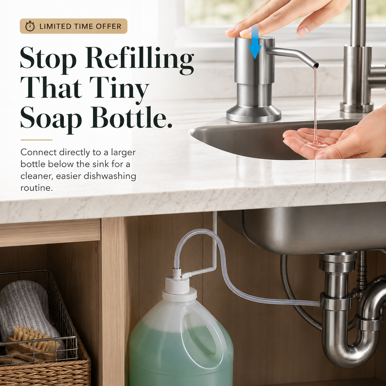 🧼 No-Refill Sink Soap Dispenser Kit – Connect Directly to a Large Soap Bottle