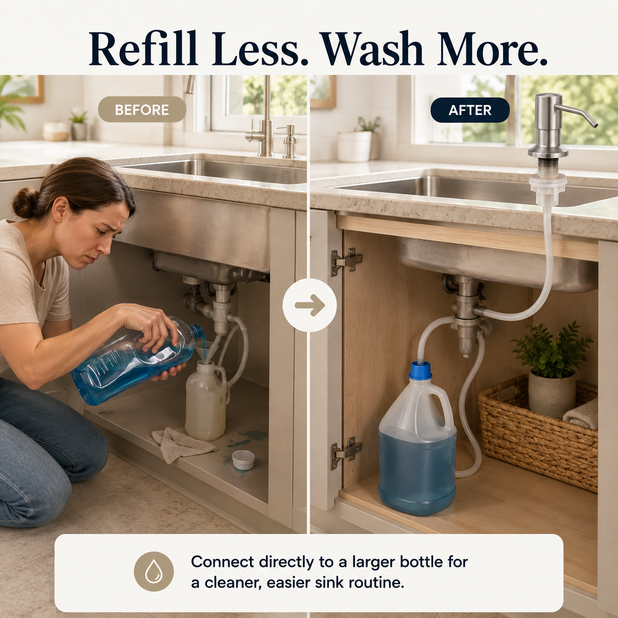 🧼 No-Refill Sink Soap Dispenser Kit – Connect Directly to a Large Soap Bottle