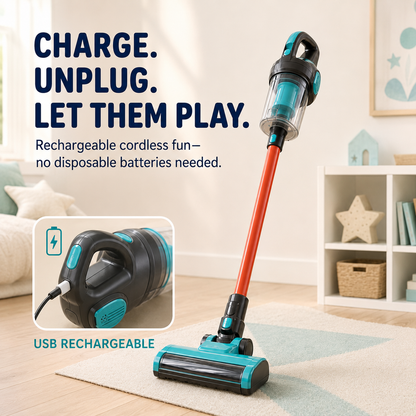 🧹 3-in-1 Kids’ Real-Pickup Vacuum – Rechargeable Pretend Cleaning Toy